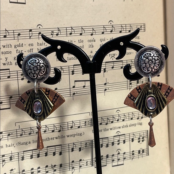 Elegant Mixed Metal Post Dangle Boho Earrings - Picture 3 of 5